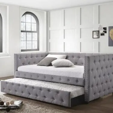 Mockern Tufted Upholstered Daybed With Trundle Grey