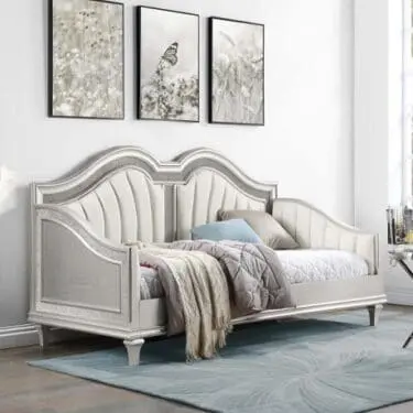 Evangeline Upholstered Twin Daybed With Faux Diamond Trim Silver And Ivory
