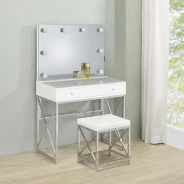 Eliza Vanity Set w/Hollywood Lighting White & Chrome