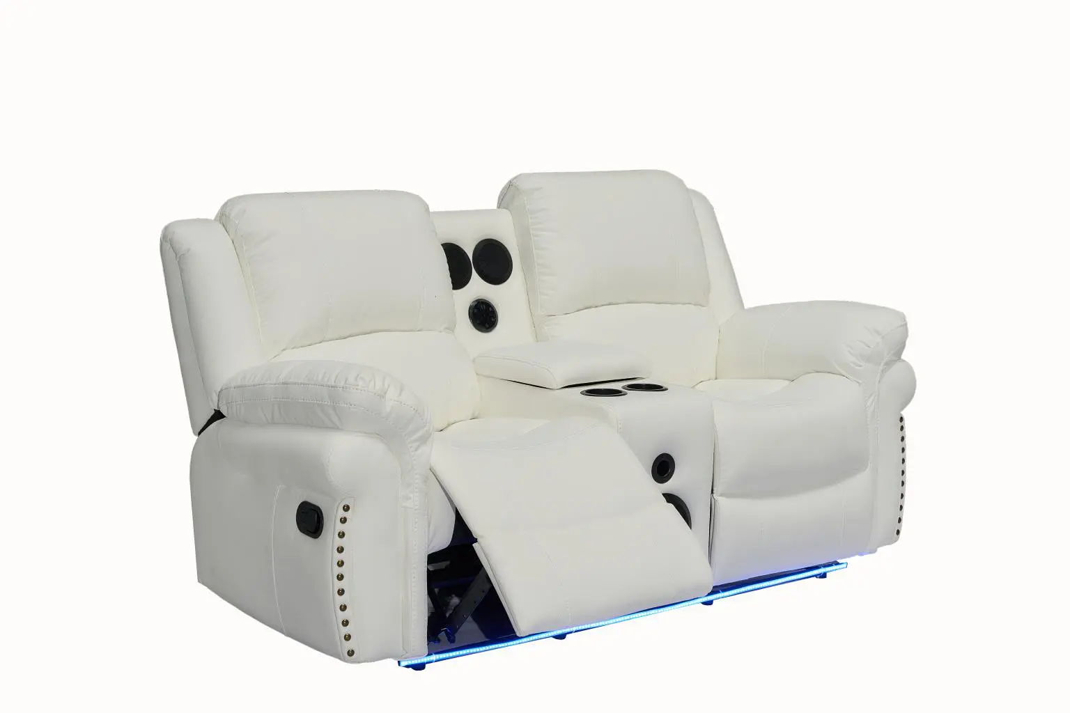 Cesar White Sofa Set w/Bluetooth Speakers & Led Light - Image 4