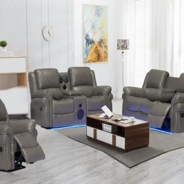 Cesar Grey Sofa Set w/Bluetooth Speakers & Led Light
