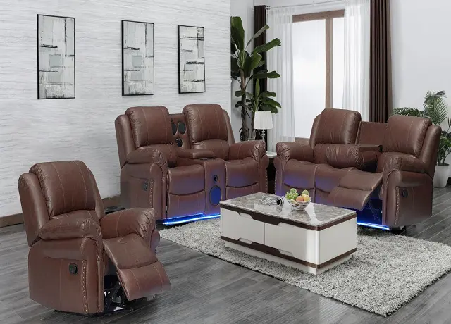 Cesar Brown Sofa Set w/Bluetooth Speakers & Led Light