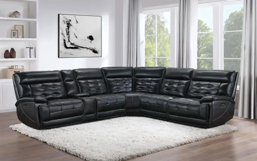 Hewitt Leather Power Reclining Sectional Black - Image 2