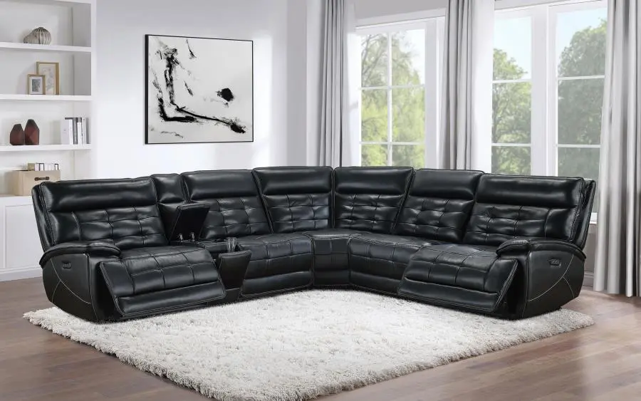 Hewitt Leather Power Reclining Sectional Black