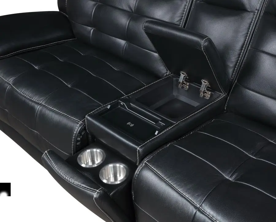 Hewitt Leather Power Reclining Sectional Black - Image 4