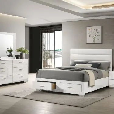 Felicity Storage Platform Bedroom Set White High Gloss