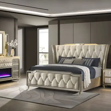 Lorient Upholstered Bedroom Set Ivory and Camel