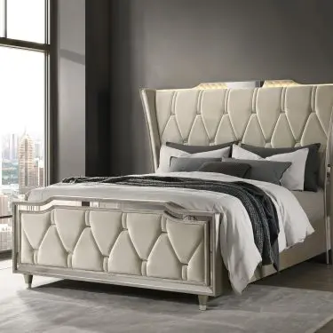 Lorient LED Wingback Bed Ivory and Camel