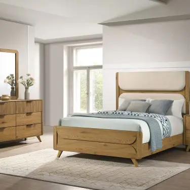 Bennett Upholstered Mid-Century Bedroom Set Light Oak