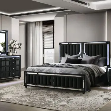 Ravenne Velvet Upholstered LED Bedroom Set Black