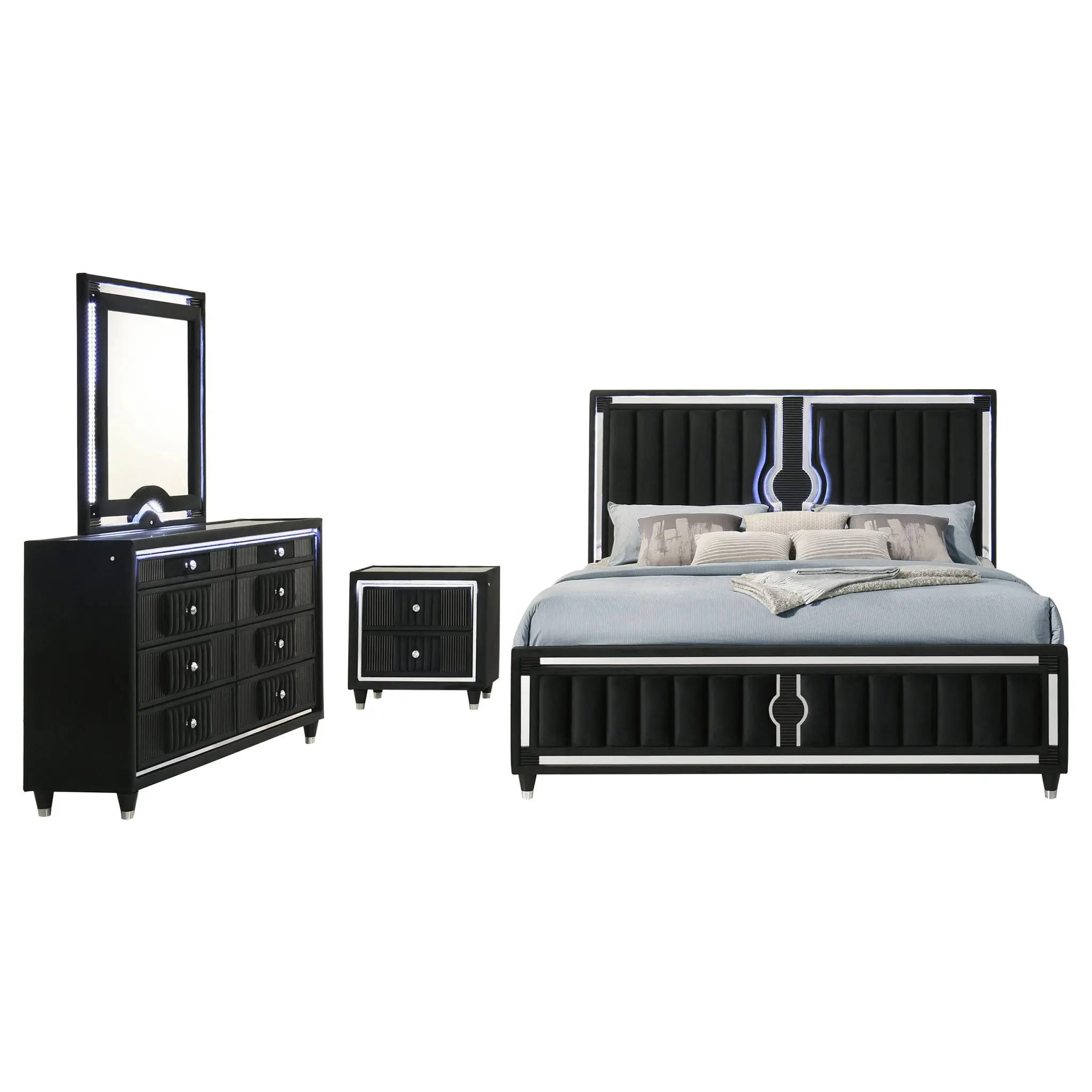 Ravenne Velvet Upholstered LED Bed Black - Image 2