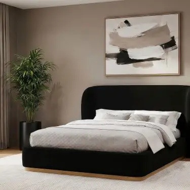 Blaire Wingback Platform Bed Black and Light Ash