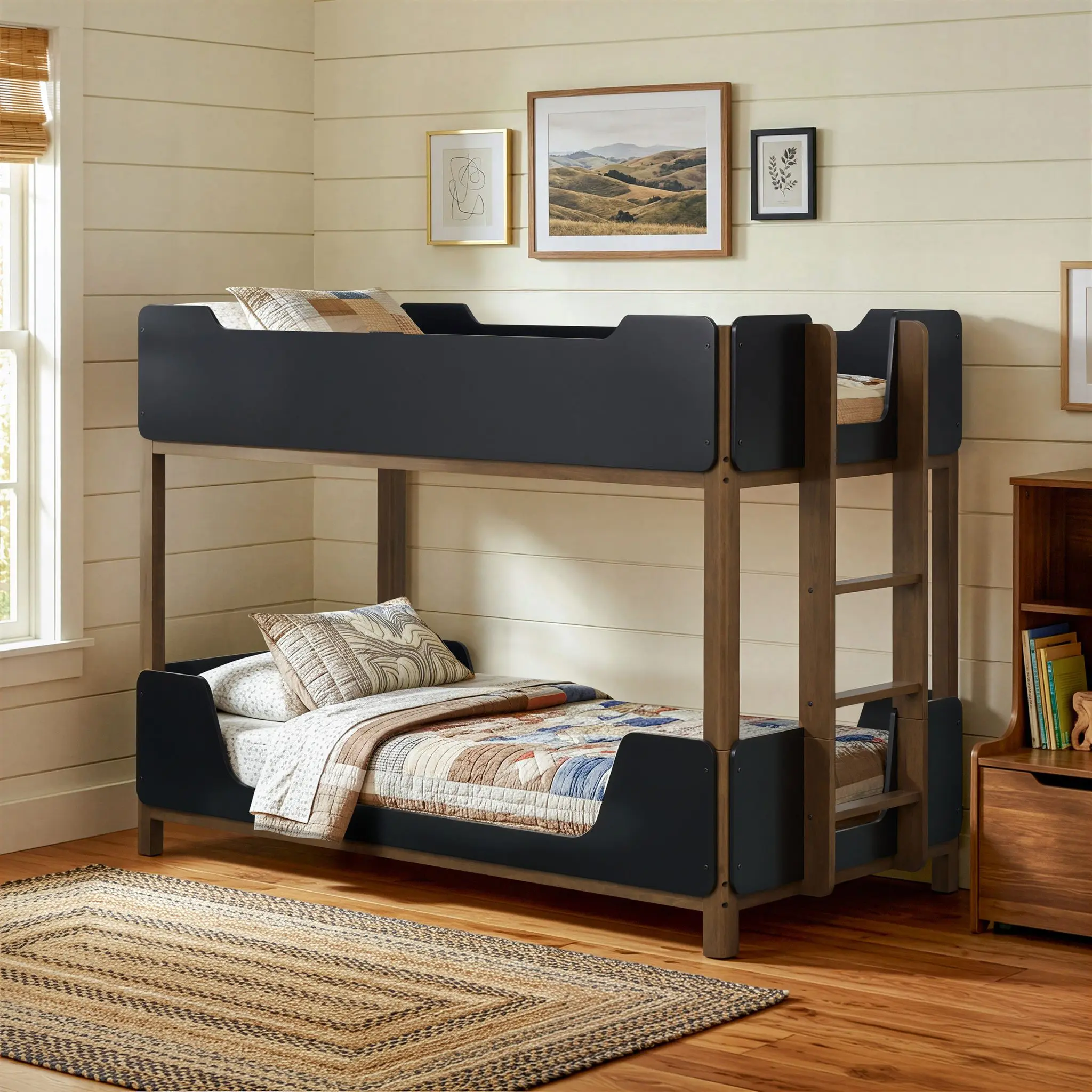 Morris Bunk Bed Twin over Twin Walnut and Black