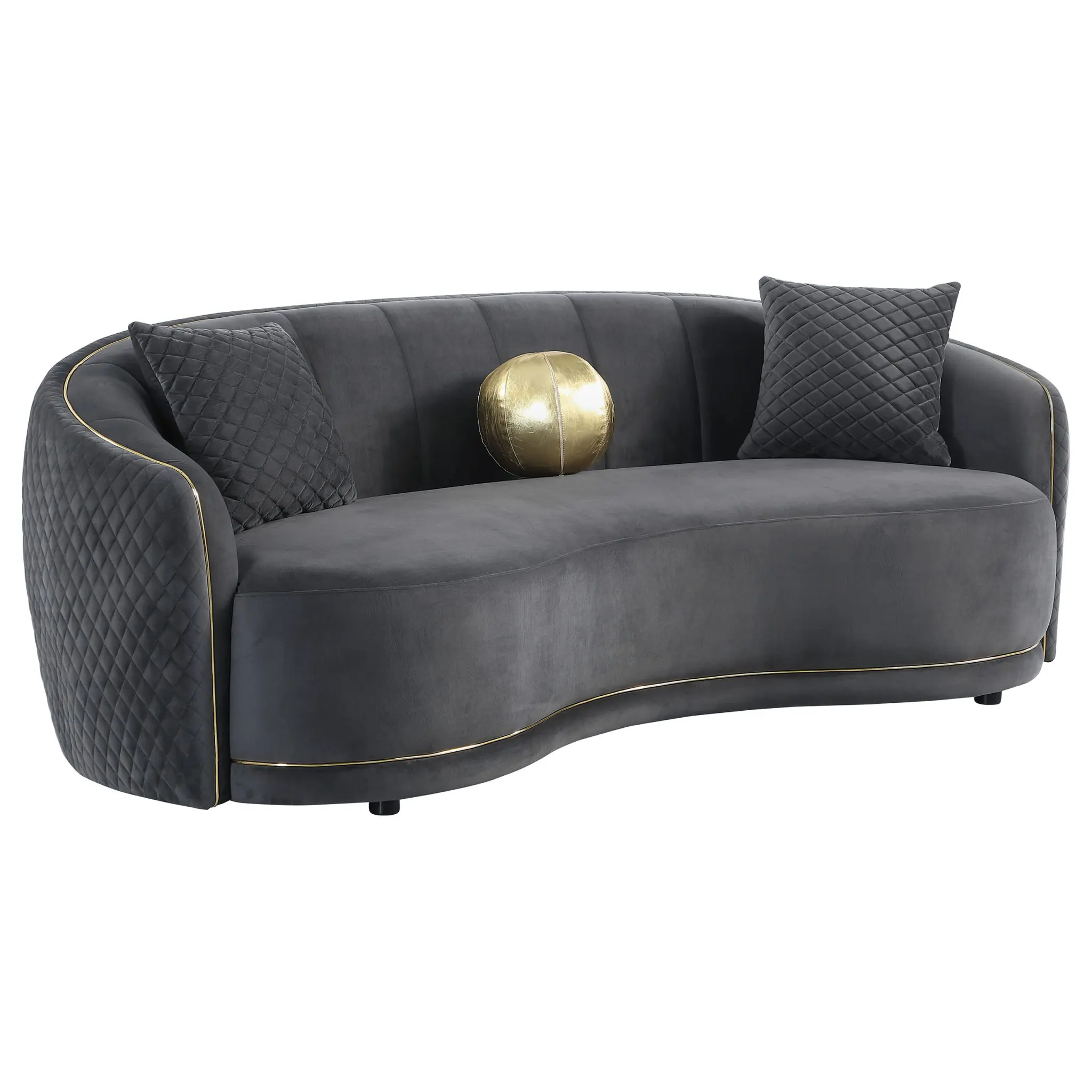 Brookside Velvet Curved Sofa Dark Grey - Image 2