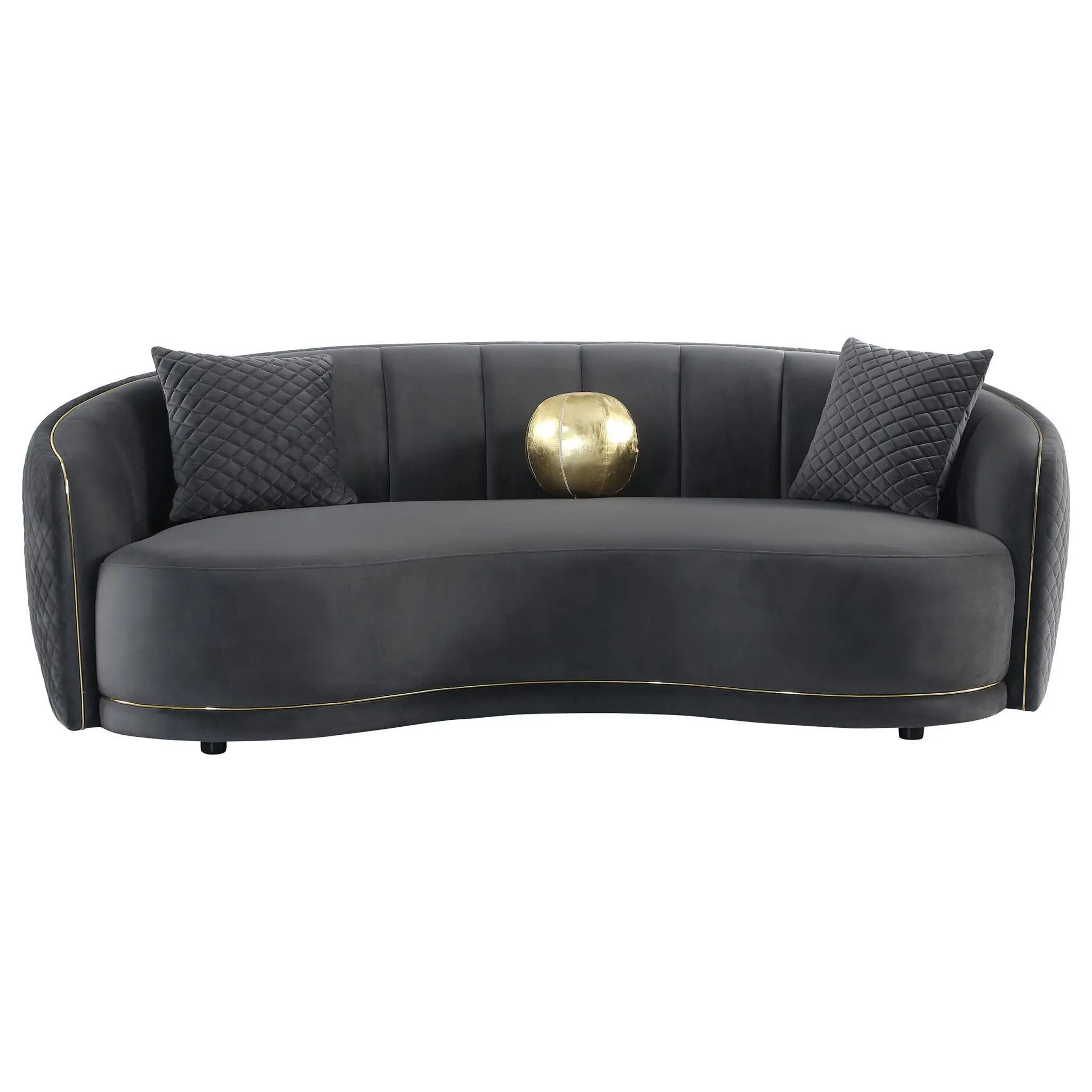Brookside Velvet Curved Sofa Dark Grey - Image 3