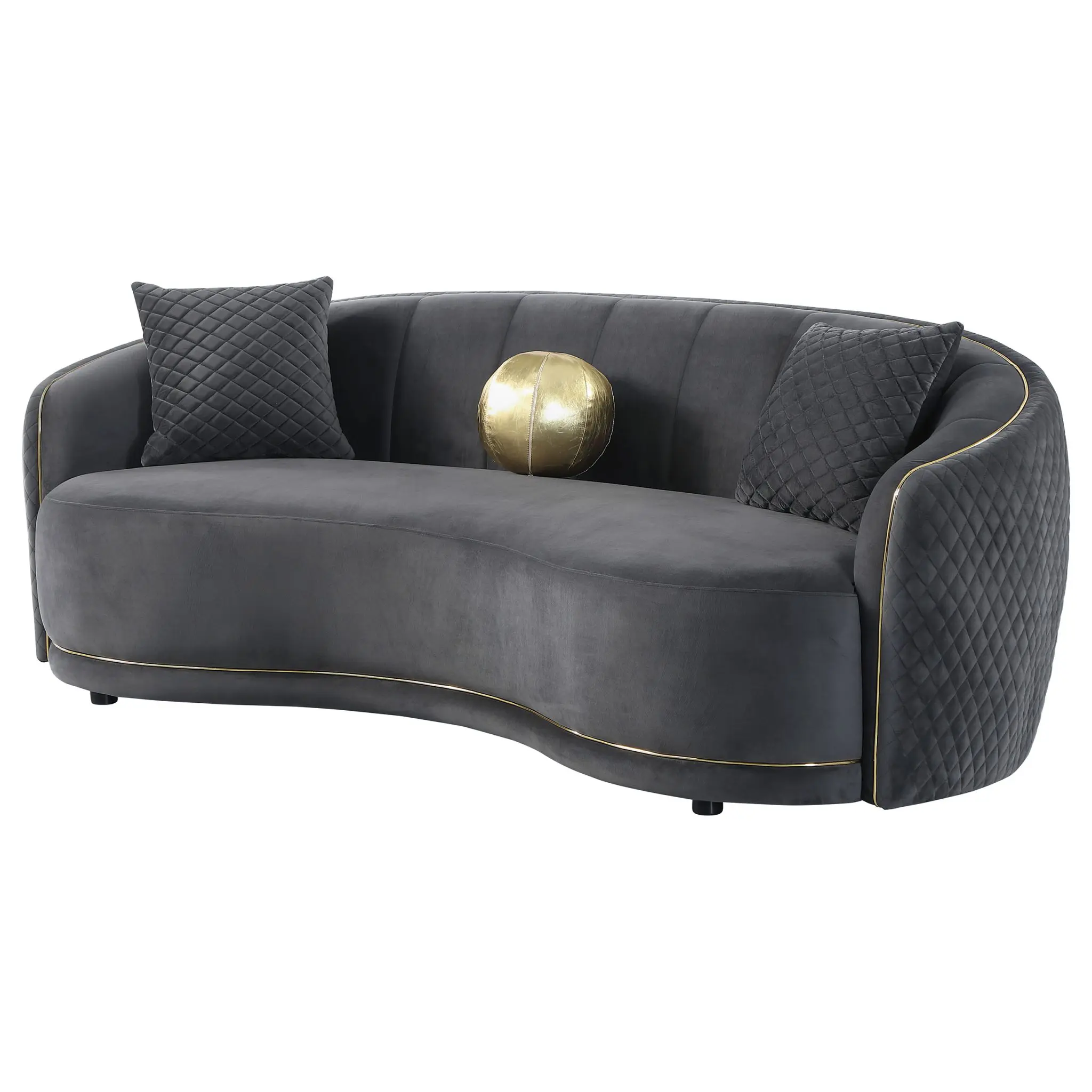 Brookside Velvet Curved Sofa Dark Grey - Image 4