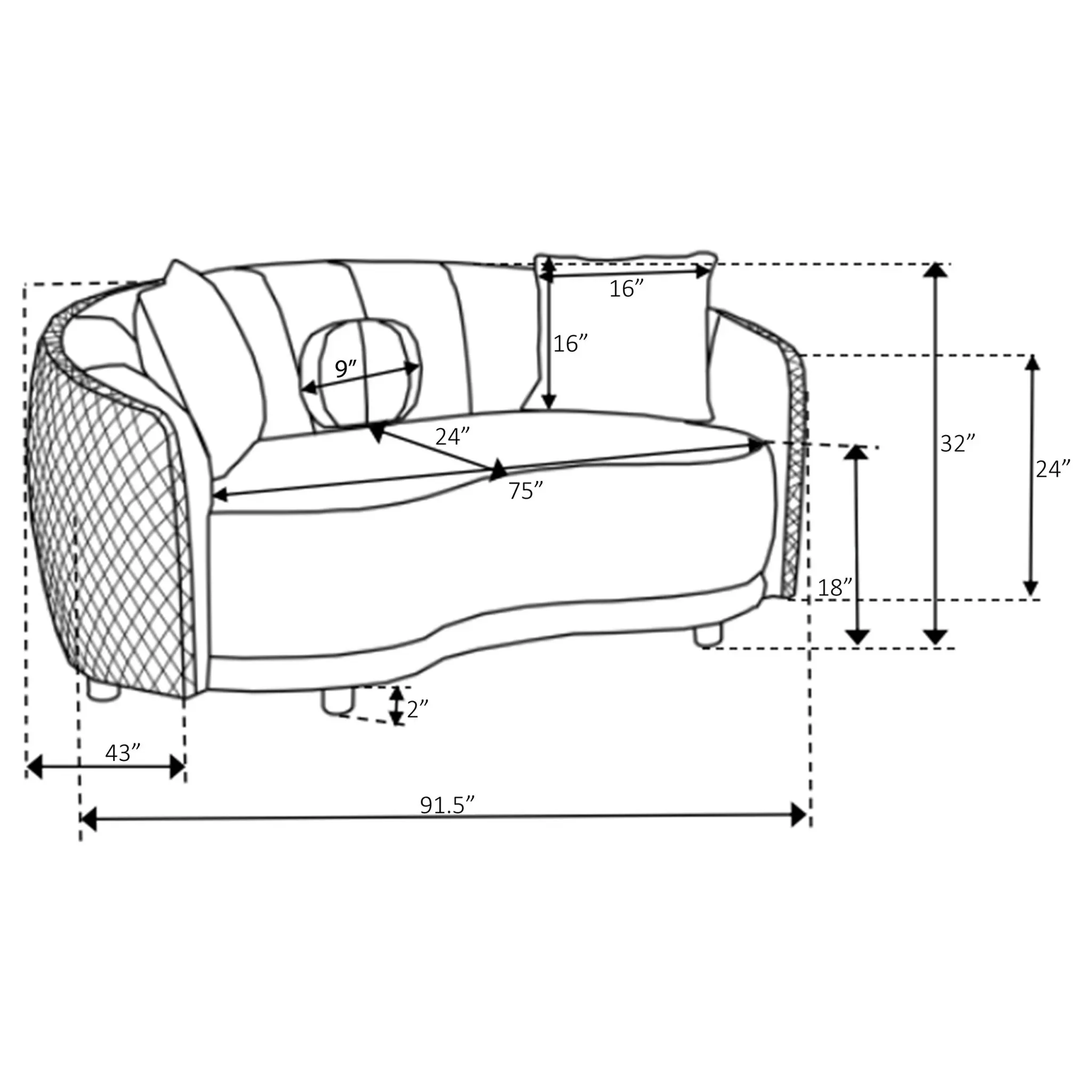 Brookside Velvet Curved Sofa Dark Grey - Image 12