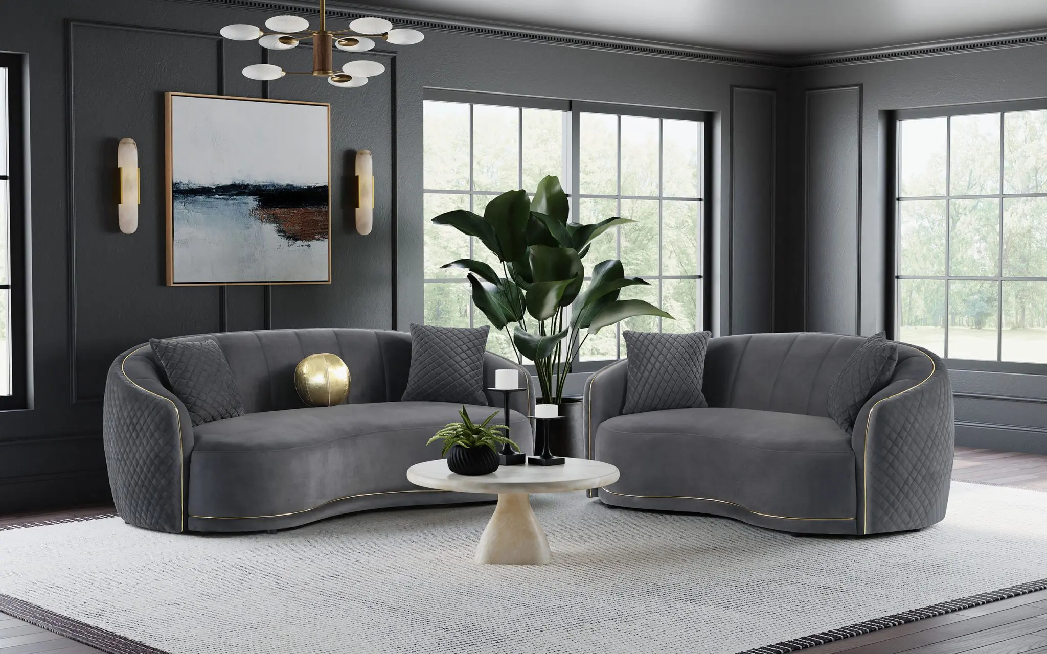 Brookside Velvet Curved Sofa Dark Grey - Image 14