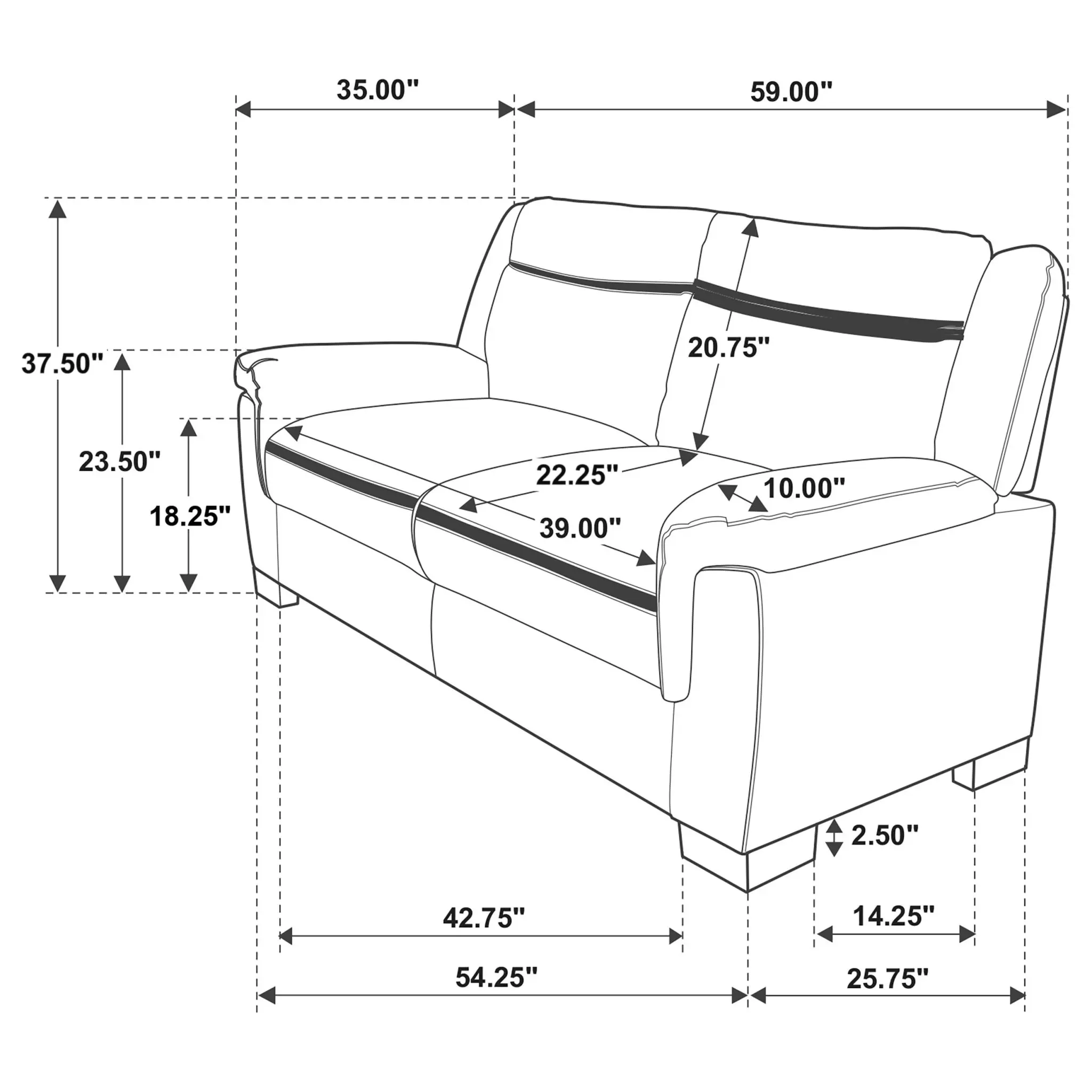 Arabella Padded Arm Loveseat Grey - Image 6