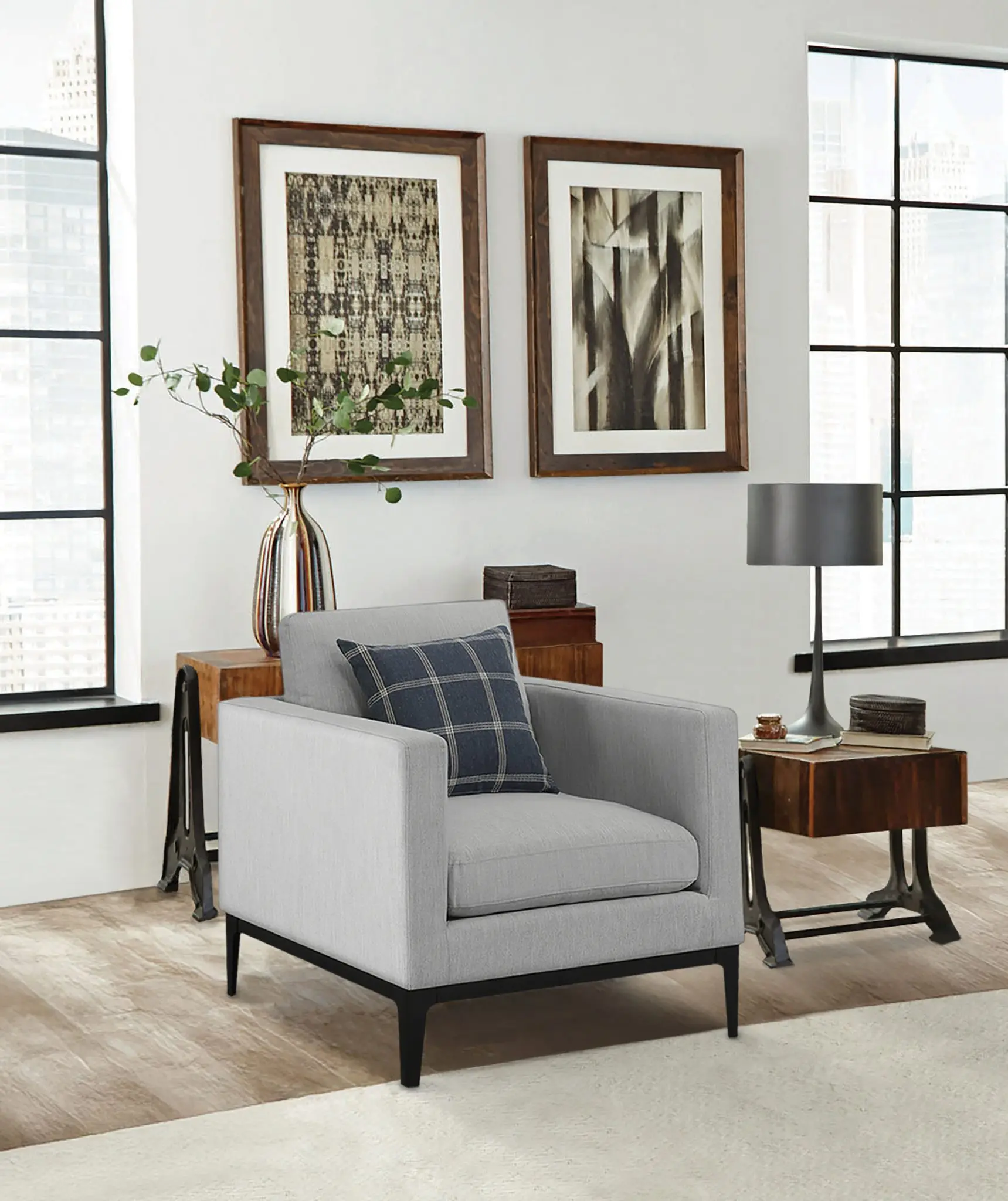 Apperson Track Arm Accent Chair Light Grey