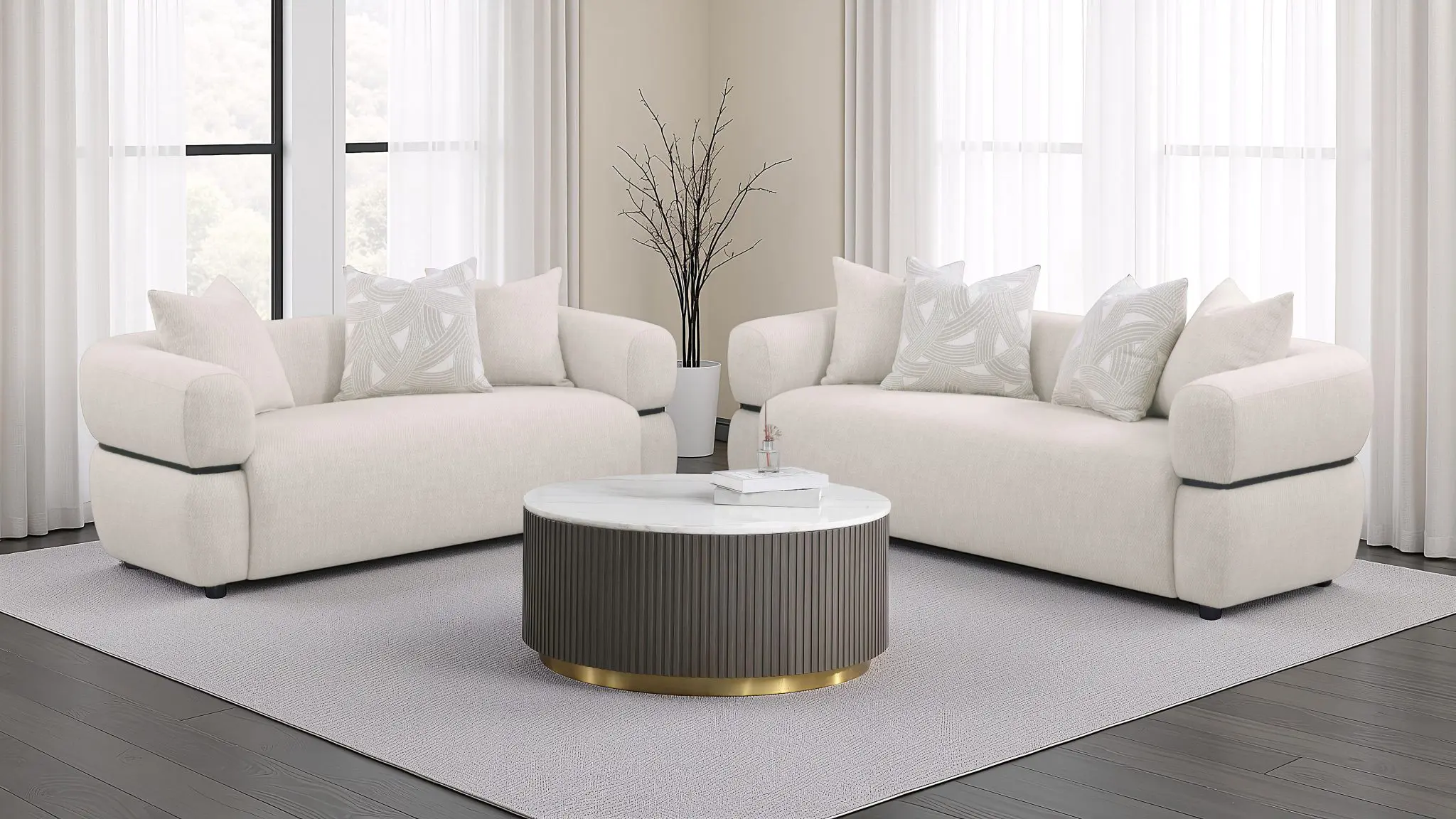 Jeanette Round Track Arm Sofa Beige - Image 12