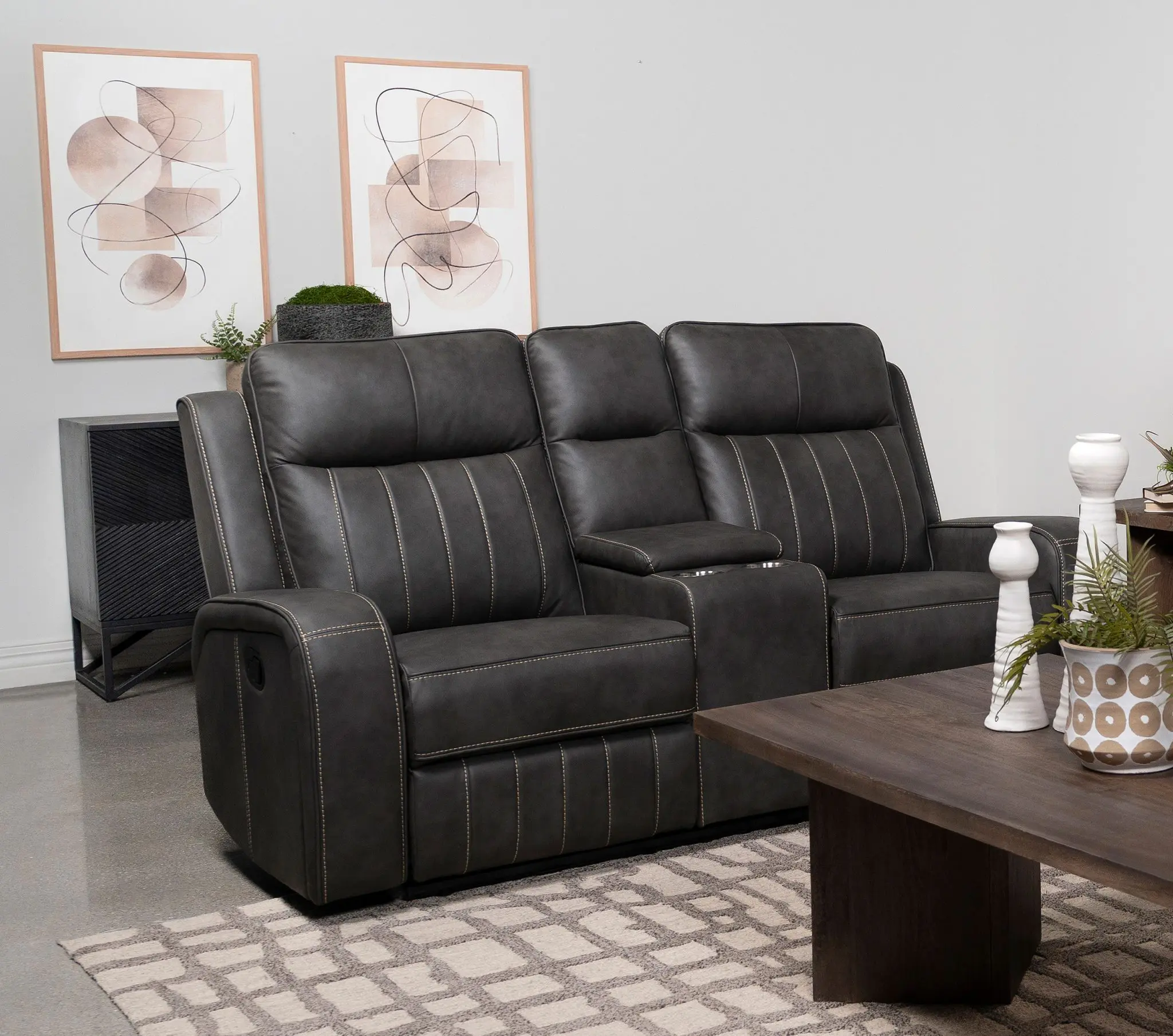 Raelynn Reclining Sofa Set Grey - Image 4
