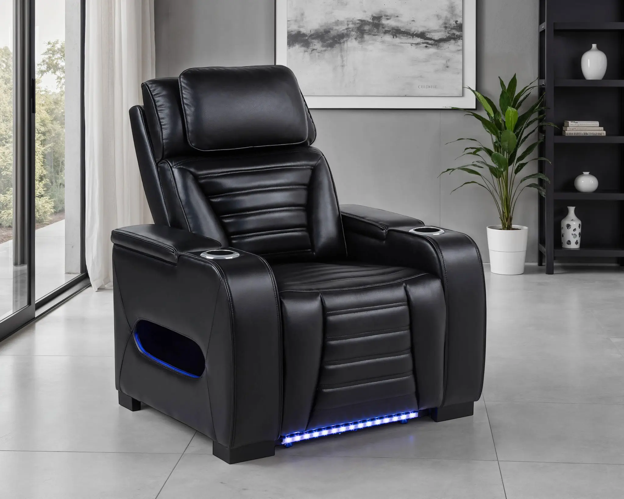 Zuma Dual Power Recliner with Cupholder Storage and LED Black