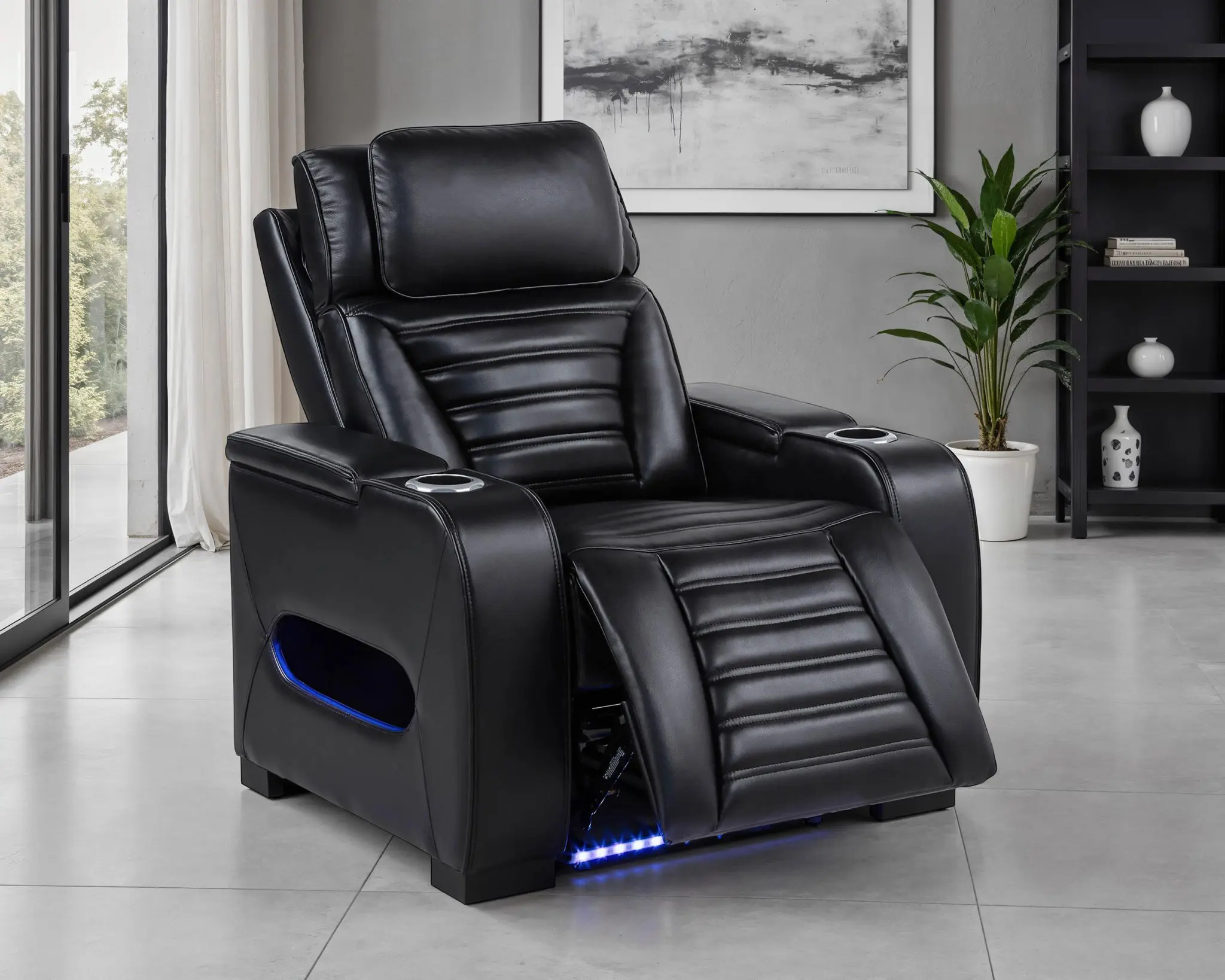Zuma Dual Power Recliner with Cupholder Storage and LED Black - Image 2