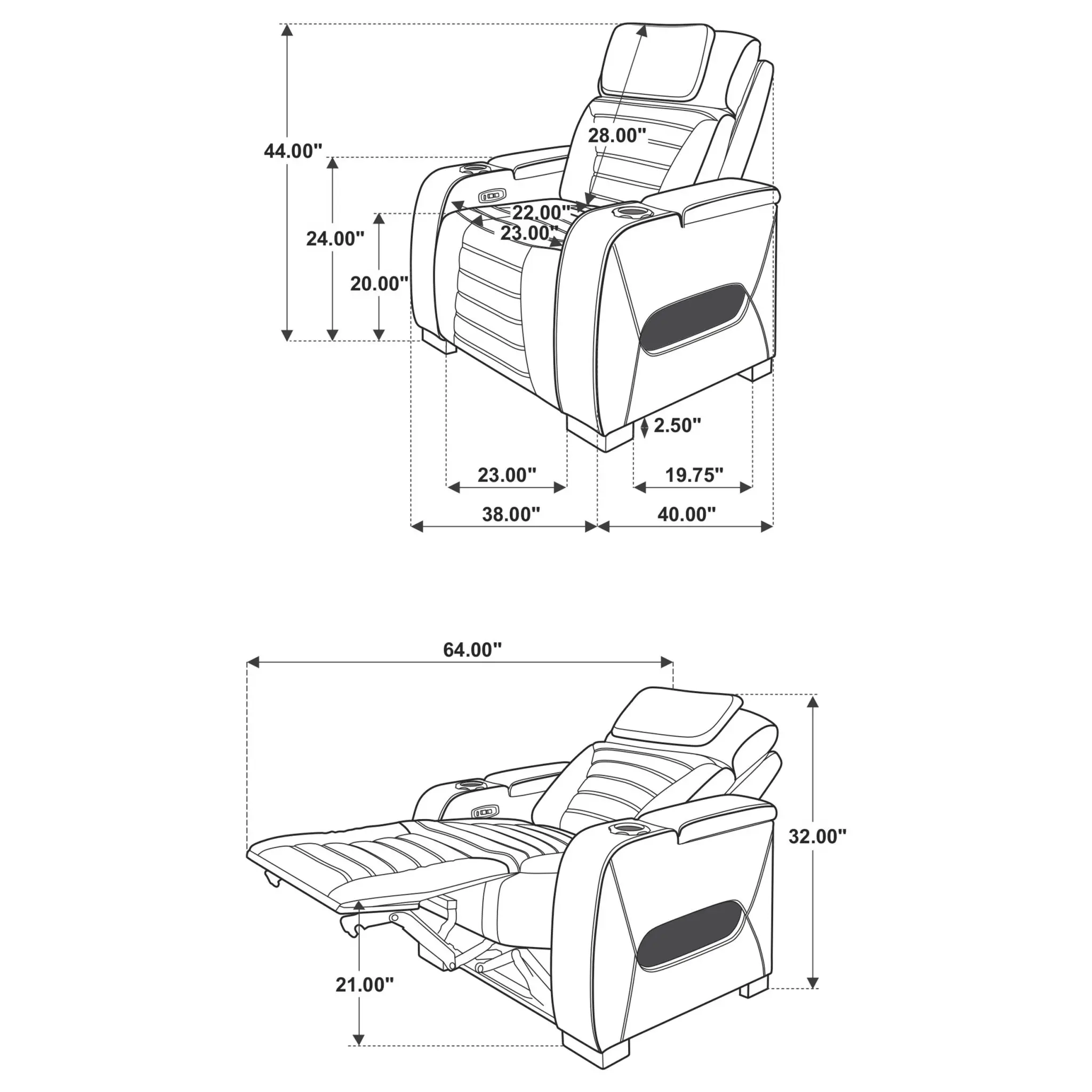Zuma Dual Power Recliner with Cupholder Storage and LED Black - Image 9
