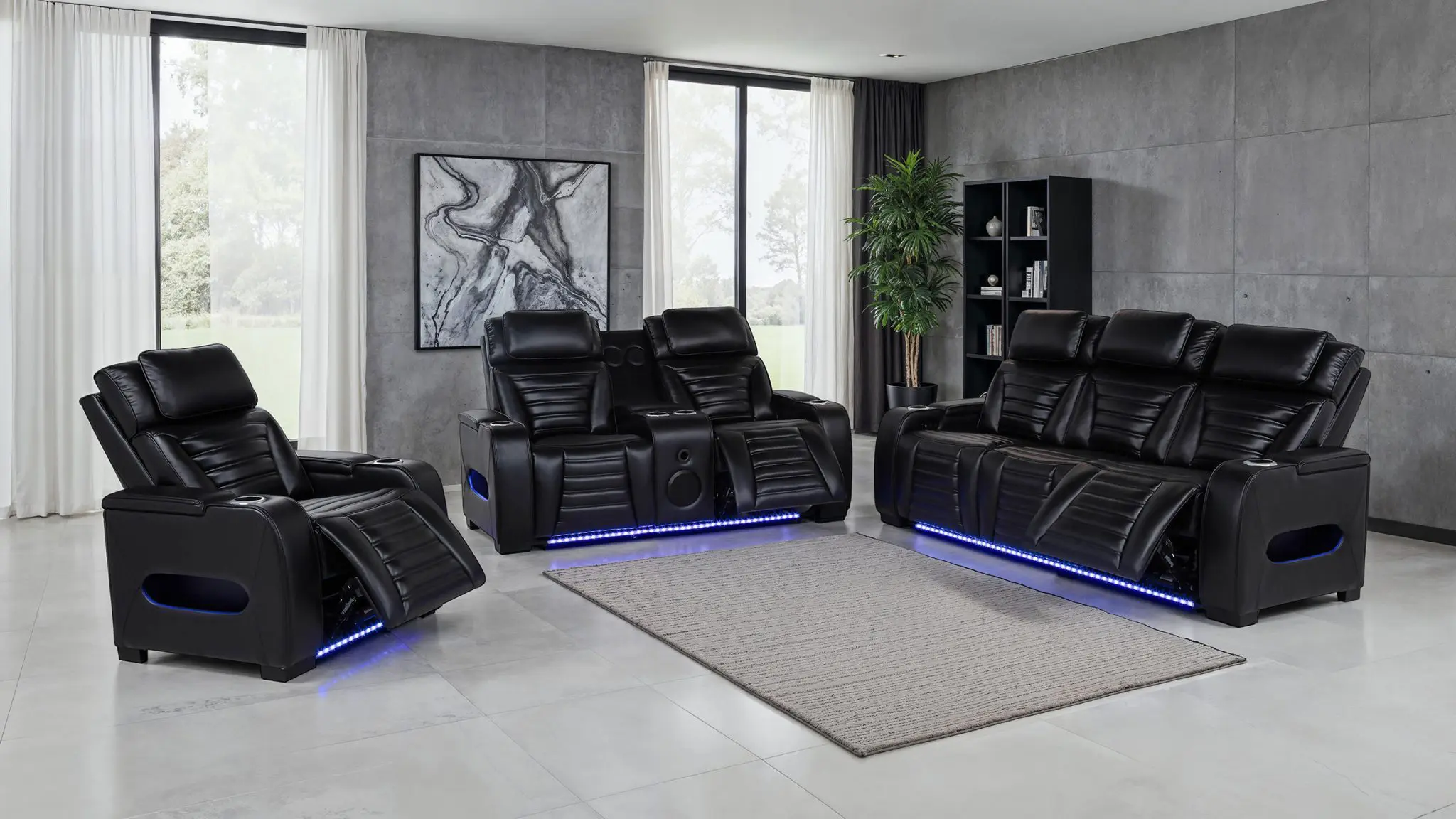Zuma Dual Power Recliner with Cupholder Storage and LED Black - Image 11