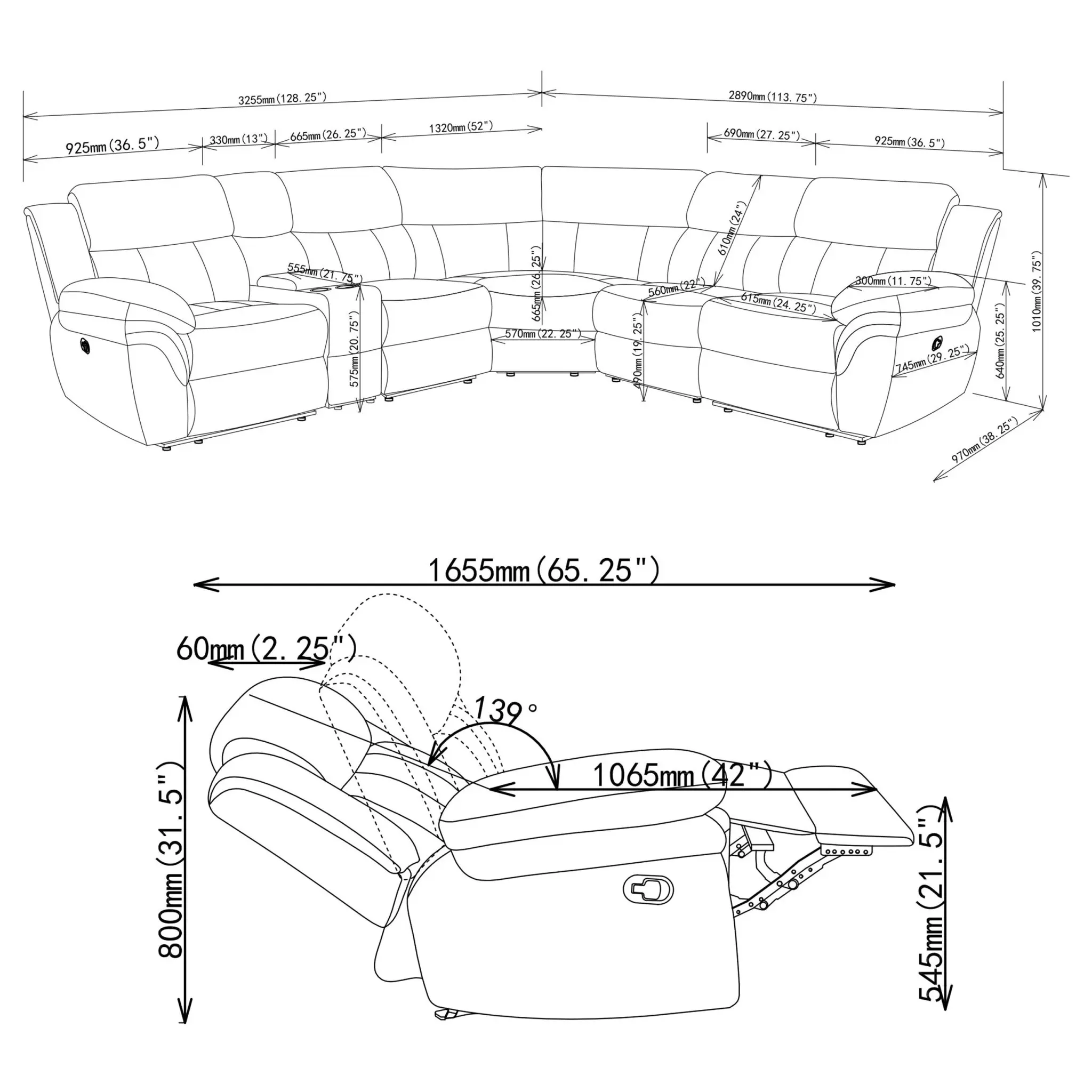 Bahrain 6-Piece Modular Reclining Sectional Charcoal - Image 12
