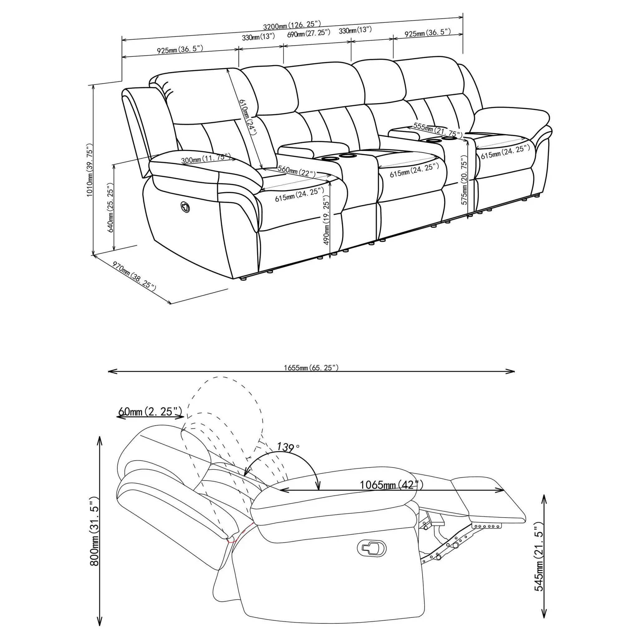 Bahrain 5-Piece Home Theater Seating Charcoal - Image 20