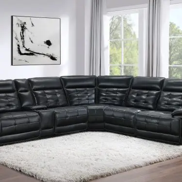 Hewitt Leather Dual Power Reclining Sectional Black