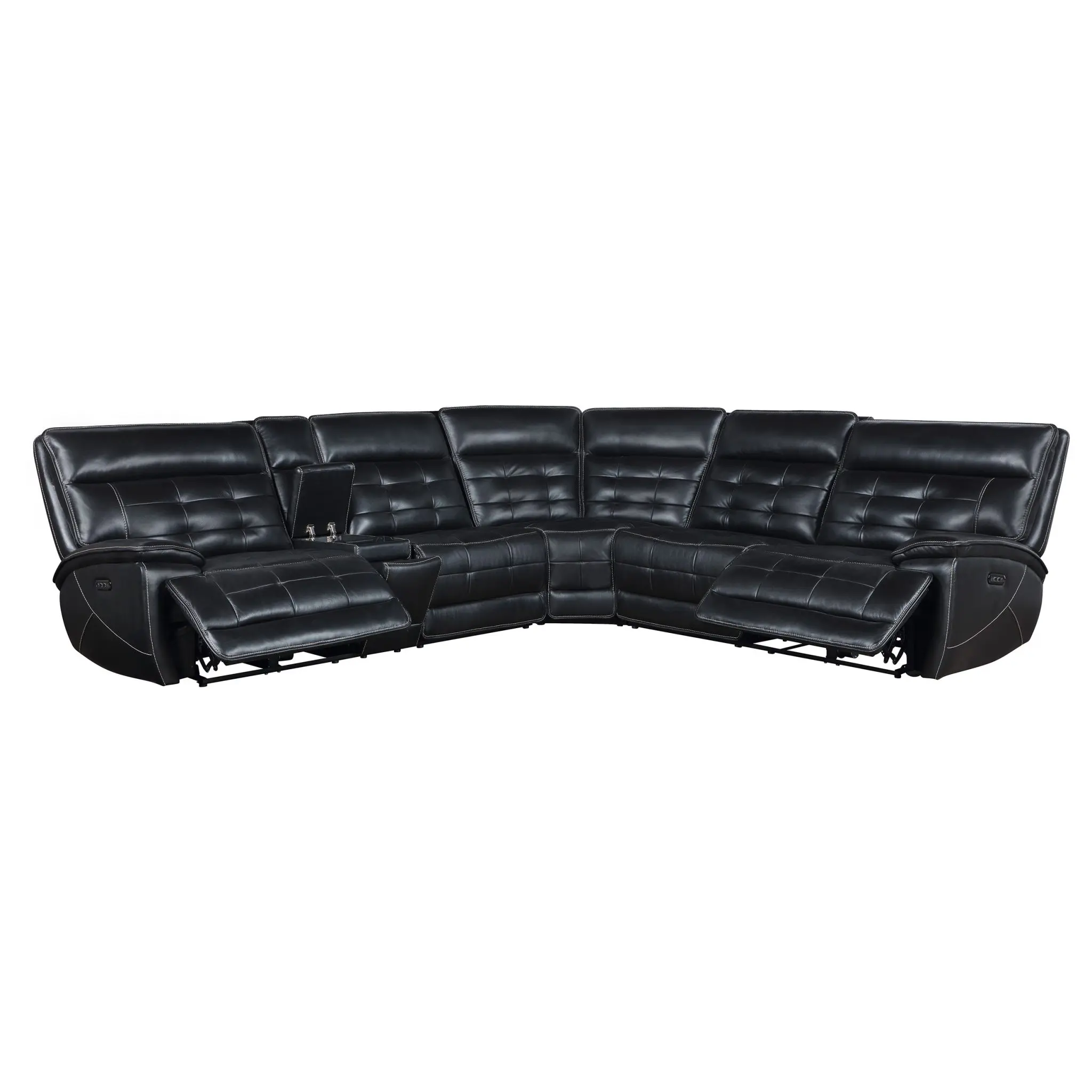 Hewitt Leather Dual Power Reclining Sectional Black - Image 4