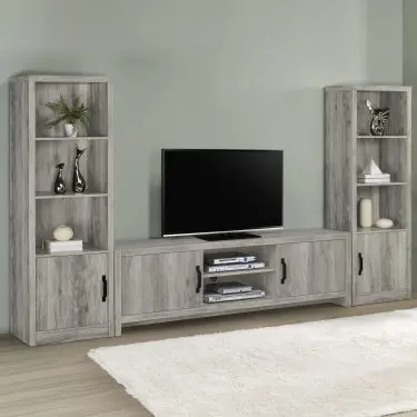 Burke 3-Piece Entertainment Center for 77-inch TVs Grey Driftwood