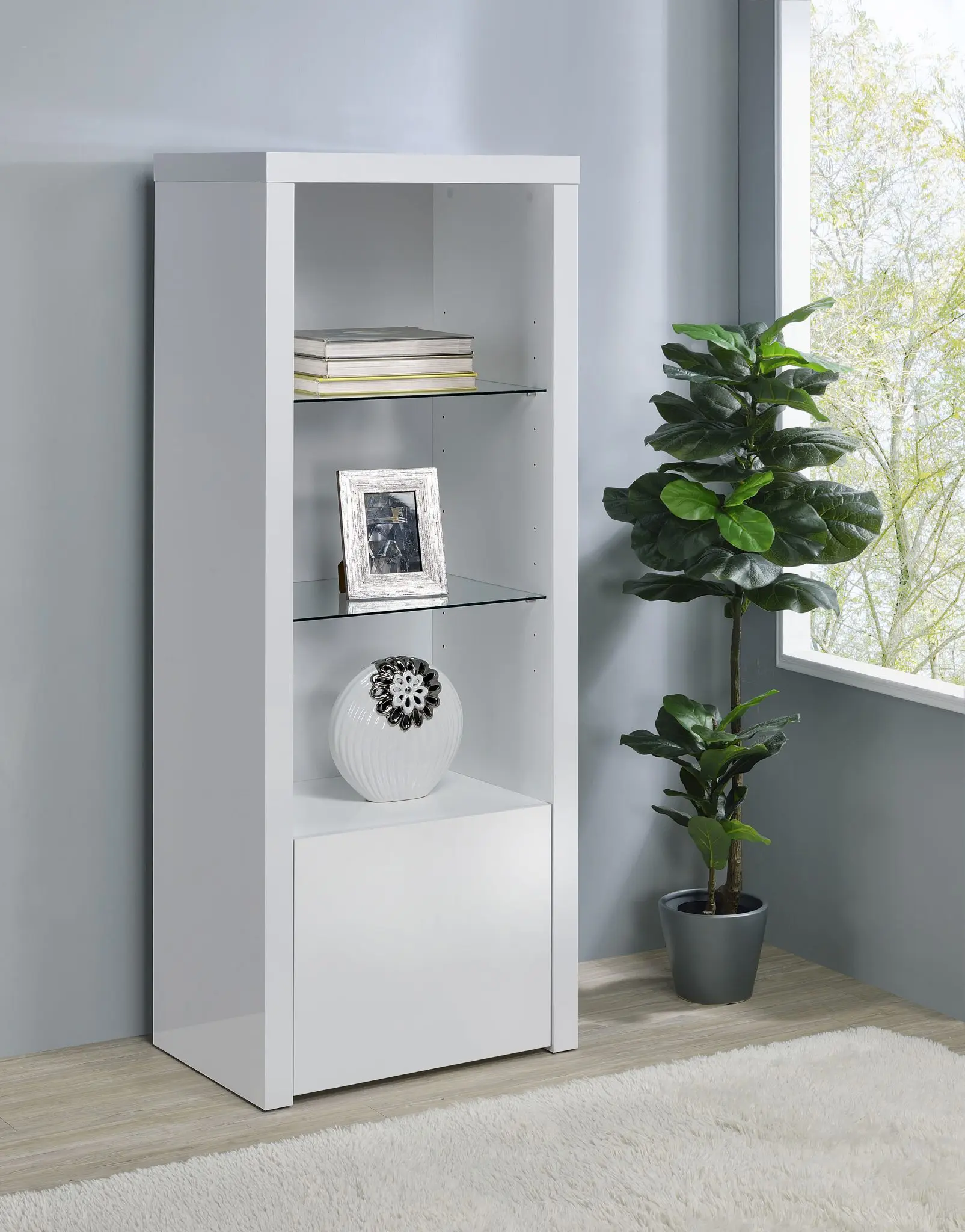 Jude Media Tower High Gloss White