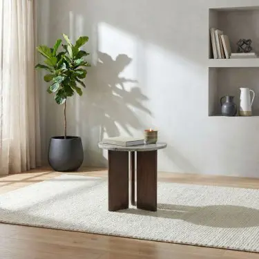 Jenna Round Marble Top Side End Table Brown