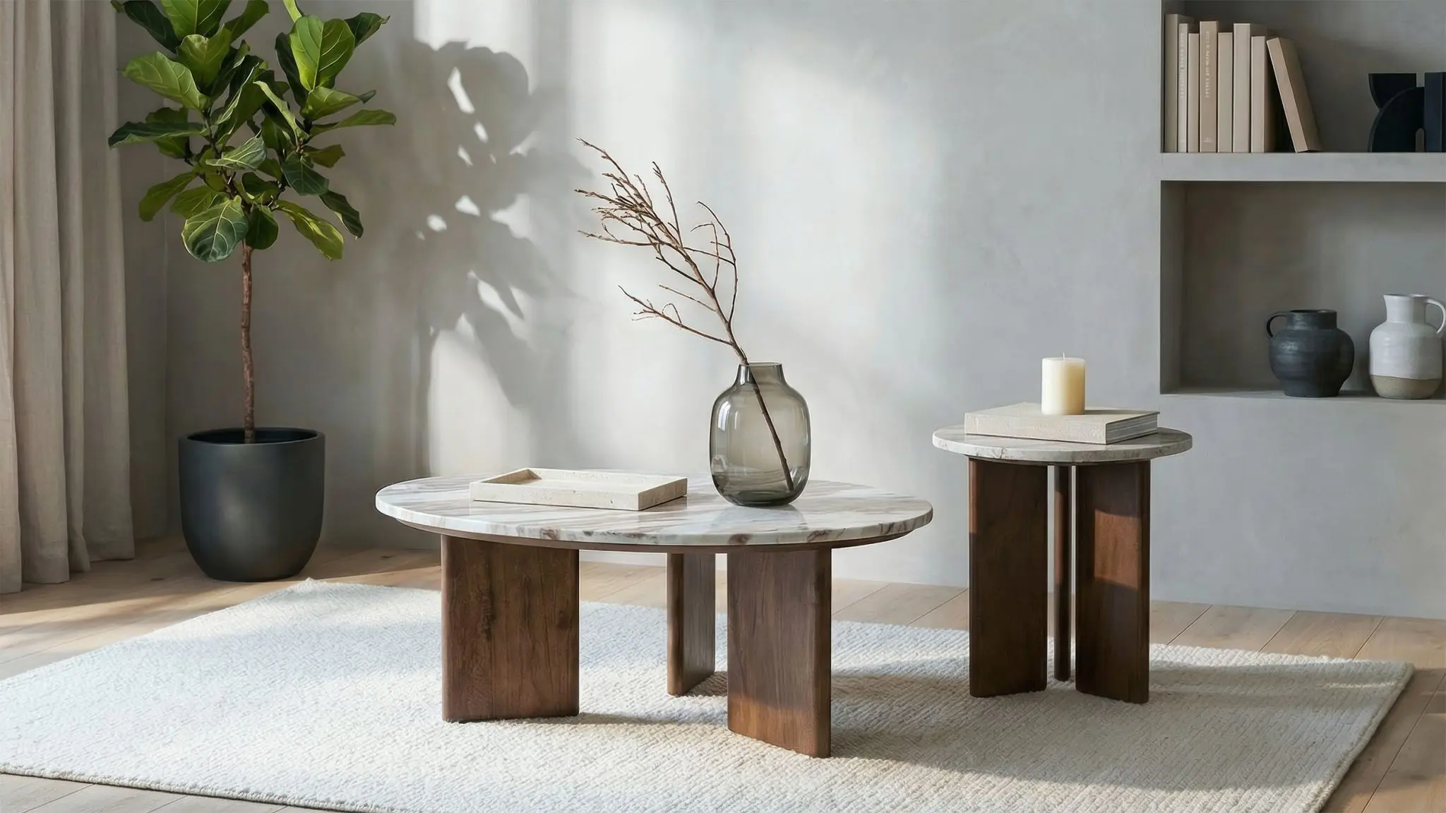 Jenna Round Marble Top Side End Table Brown - Image 9