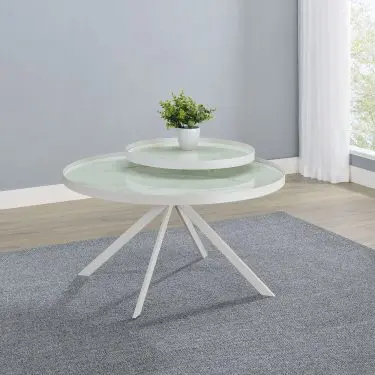 Briggs Round Marble Printed Glass Top Coffee and End Table