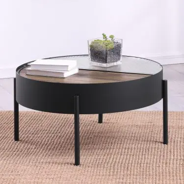 Ozella Round Coffee Table with Hidden Storage Sandy Black