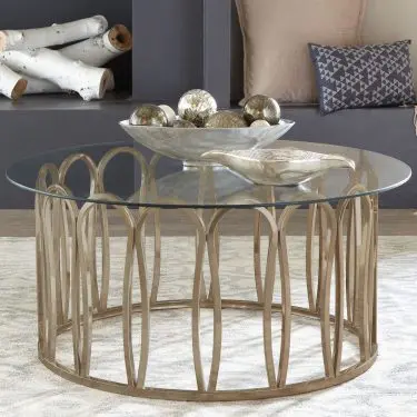 Monett Round Glass Top Coffee and End Table Chocolate Chrome