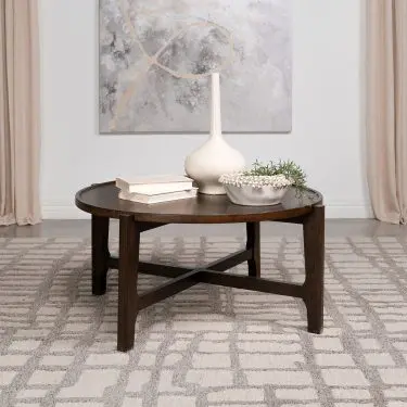 Cota Round Solid Wood Coffee and End Table Dark Brown