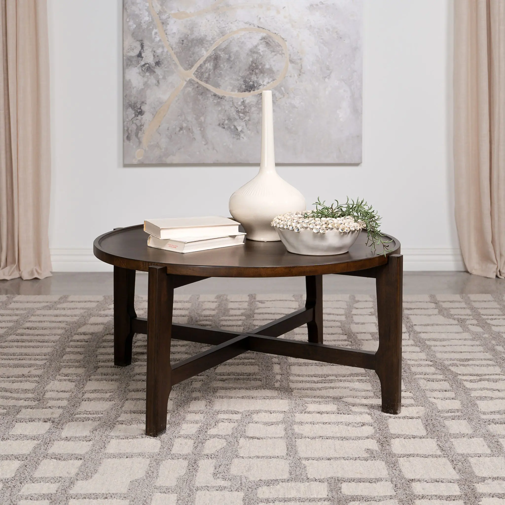 Cota Round Solid Wood Coffee and End Table Dark Brown