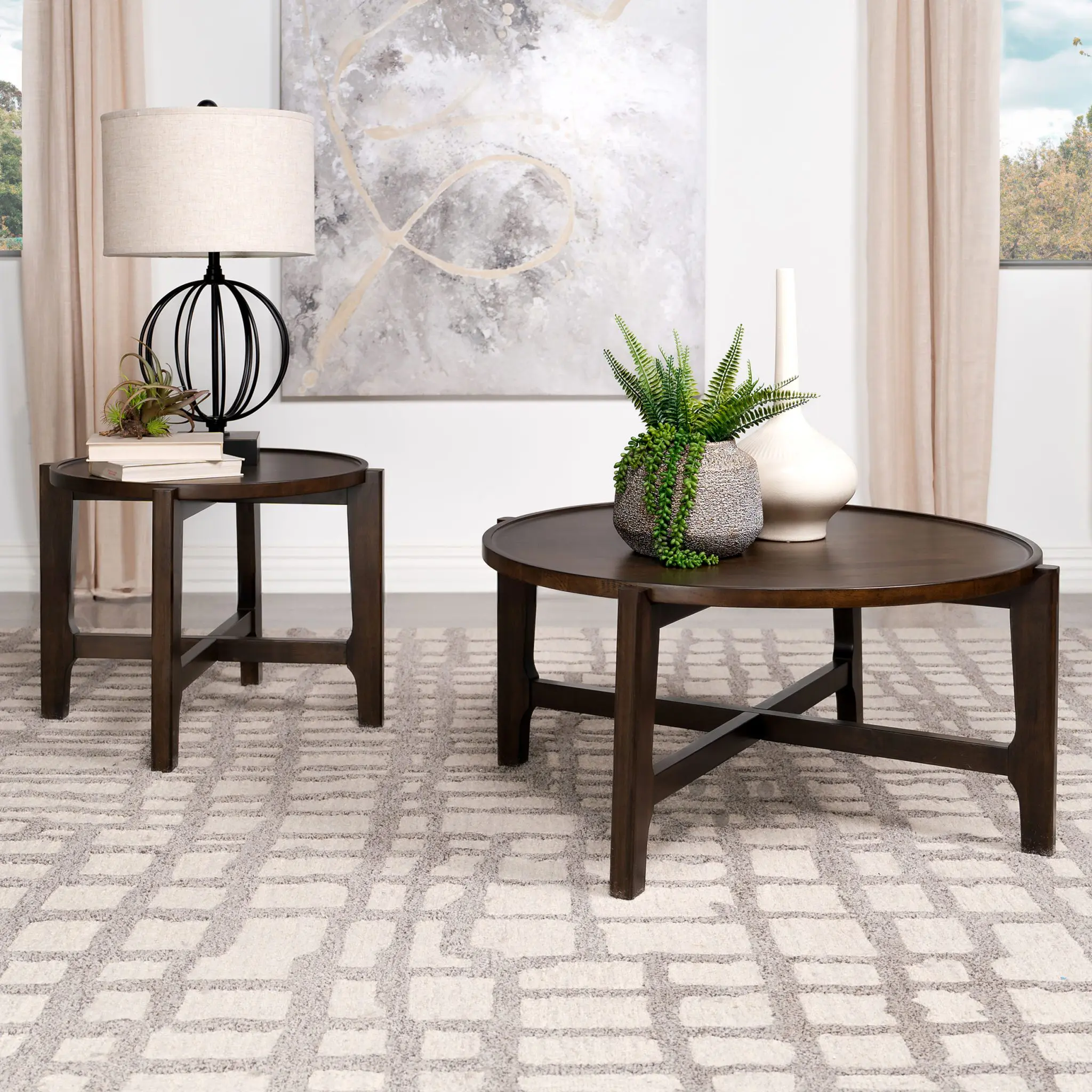 Cota Round Solid Wood Coffee and End Table Dark Brown - Image 7