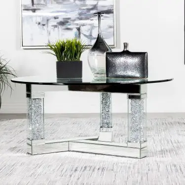 Octave Glass Top Mirrored Acrylic Coffee and End Table Silver