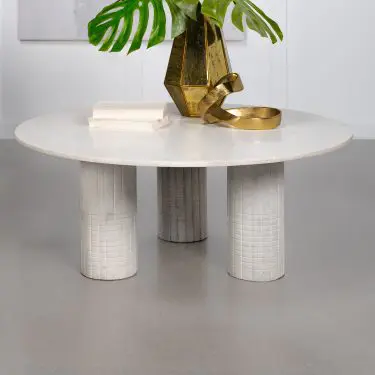 Astoria Round Genuine Marble Coffee and End Table White