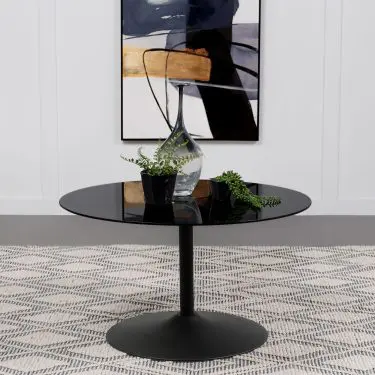 Ganso Round Metal Coffee and End Table with Glass Top Black