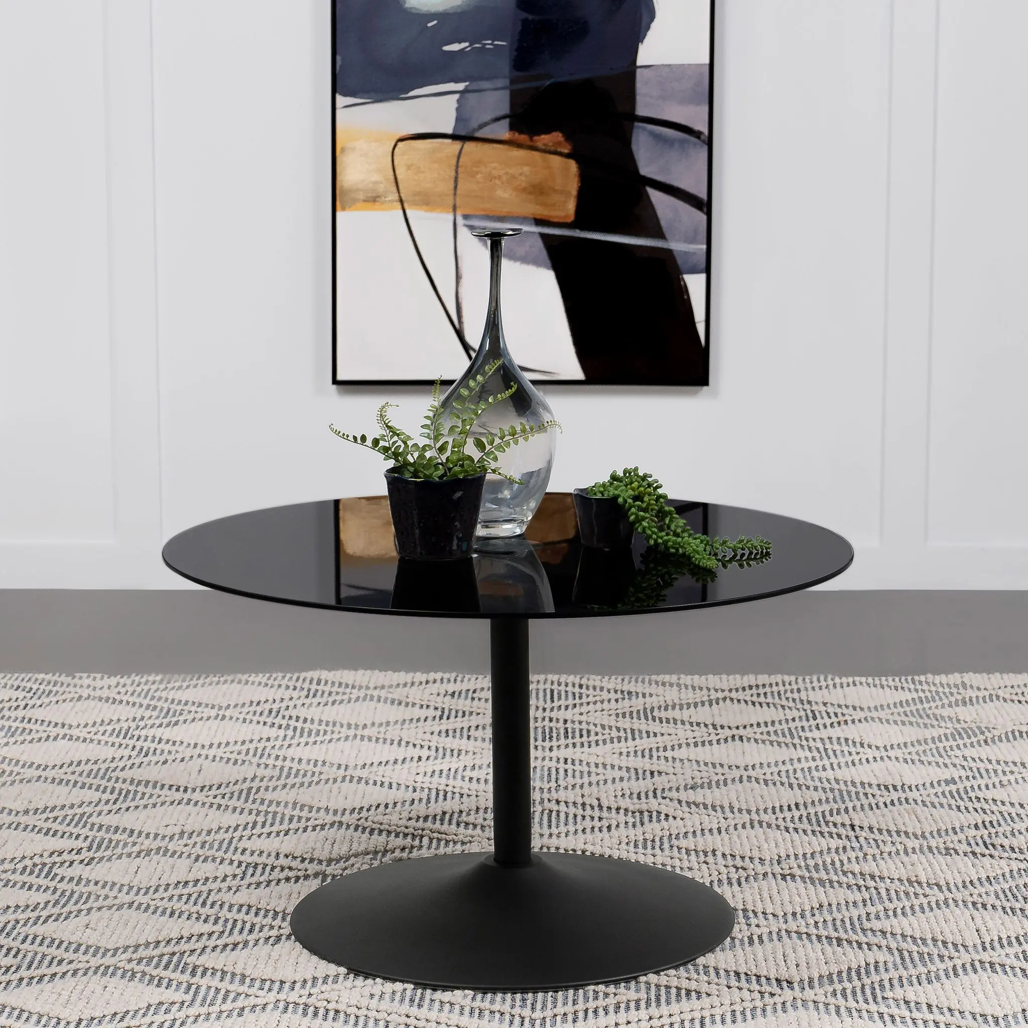 Ganso Round Metal Coffee and End Table with Glass Top Black