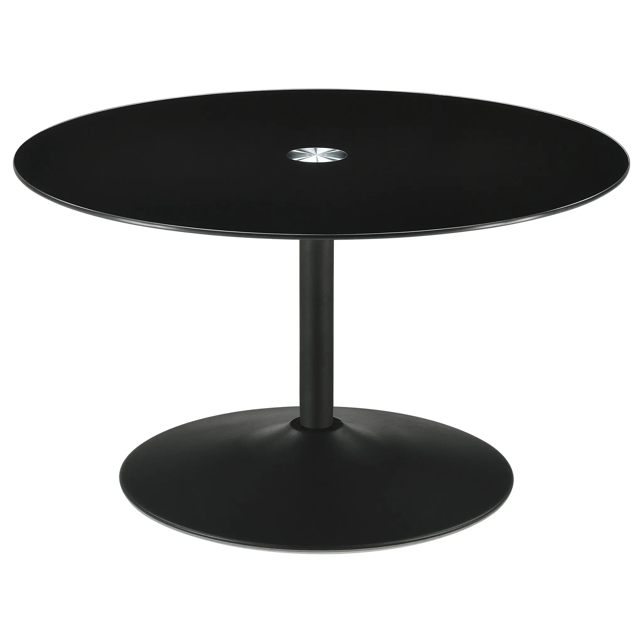 Ganso Round Metal Coffee and End Table with Glass Top Black - Image 2