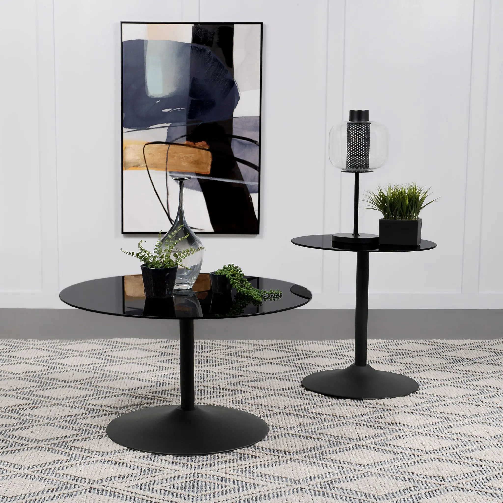 Ganso Round Metal Coffee and End Table with Glass Top Black - Image 5
